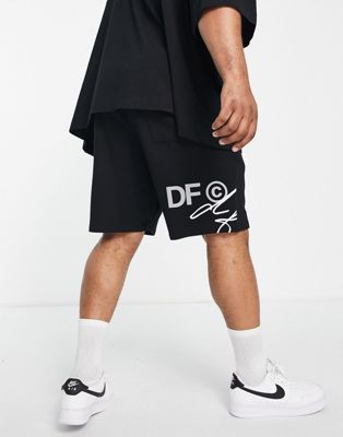 ASOS Dark Future co-ord relaxed shorts with logo leg print in black