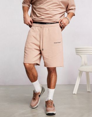 ASOS Dark Future co-ord relaxed shorts with logo print and raw edges in light brown
