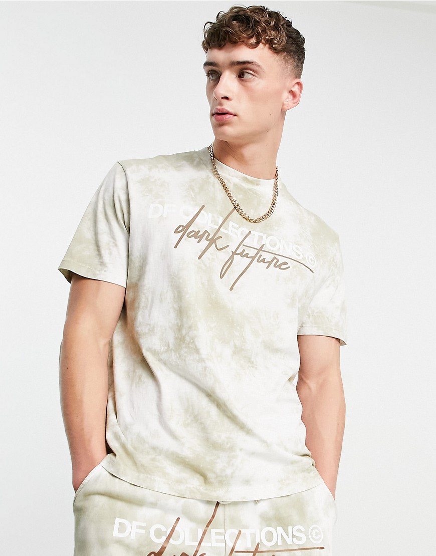 ASOS Dark Future co-ord relaxed t-shirt in washed brown with logo embroidery