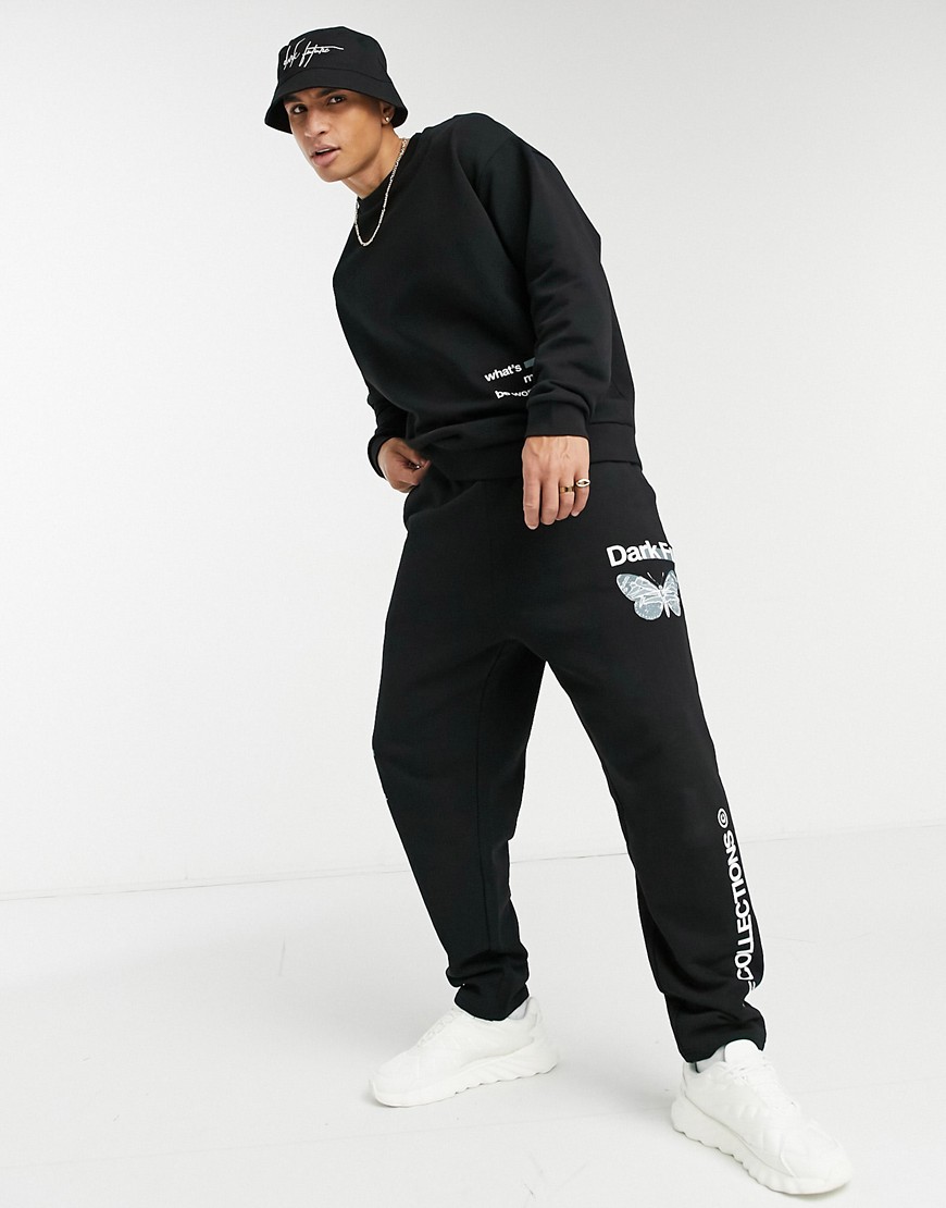 Asos Dark Future Coordinating Oversized Sweatpants With Blurred Graphic Print In Black