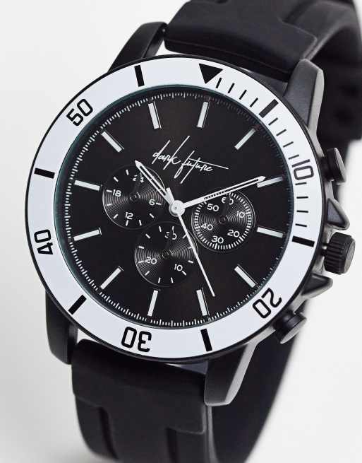 ASOS – Dark Future – Czarno-biały monochromatyczny zegarek z masywną tarczą