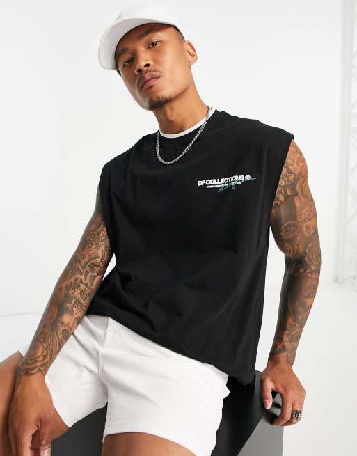ASOS Dark Future – Czarny podkoszulek oversize z zaokrąglonym dołem i haftem z logo, 4 z 4
