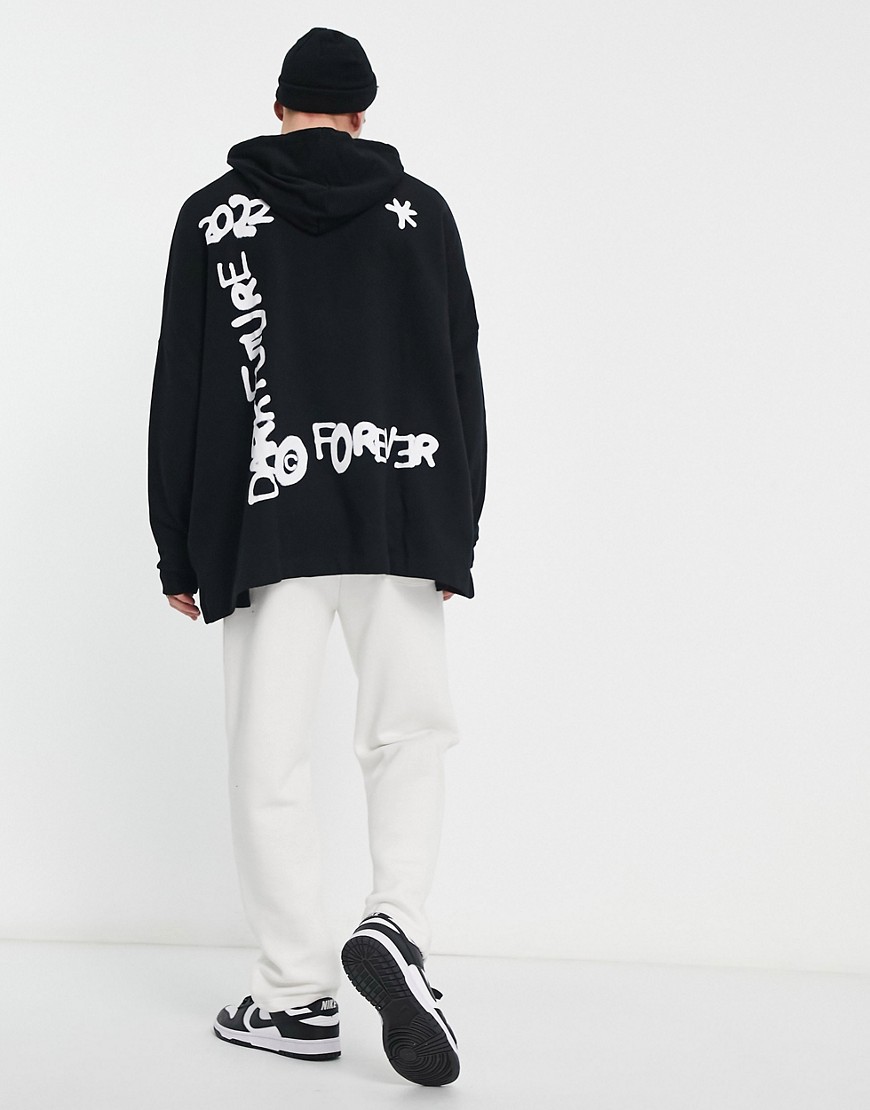 ASOS Dark Future extreme oversized hoodie with multi placement graffiti logo prints in black