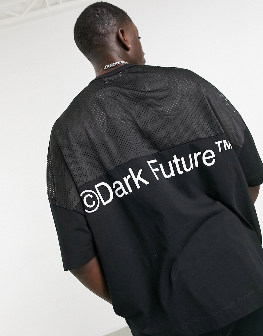 Asos Dark Future Extreme Oversized Mesh T-shirt In Black With Logo Print