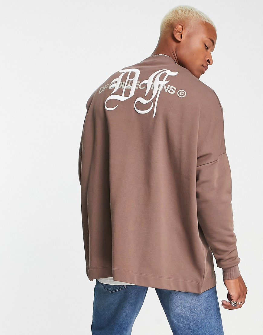 ASOS Dark Future extreme oversized sweatshirt with gothic logo front and back embroidery in brown