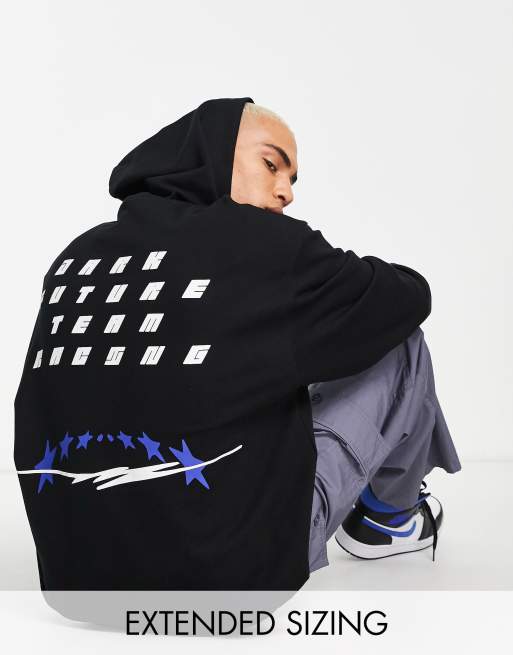 ASOS Dark Future - Felpa con cappuccio oversize nera con stampa di stelle sul davanti e sul retro