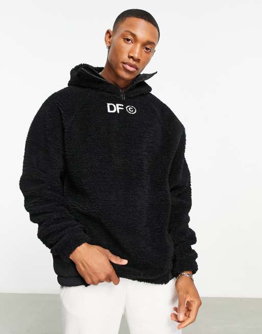 ASOS Dark Future Felpa con cappuccio oversize nera in pile borg