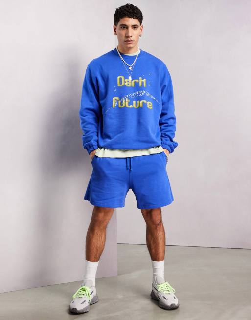 ASOS Dark Future - Felpa oversize blu acceso con logo stampato in coordinato, 4 di 4