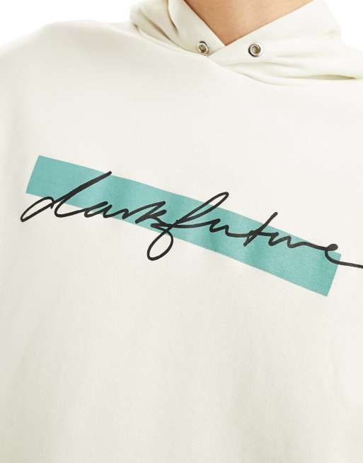 ASOS Dark Future - Felpa oversize écru con cappuccio e stampa fotografica sul retro, 3 di 4