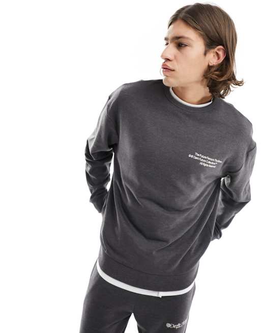 ASOS DARK FUTURE - Felpa oversize grigio mélange scuro con stampa sul davanti e sul retro