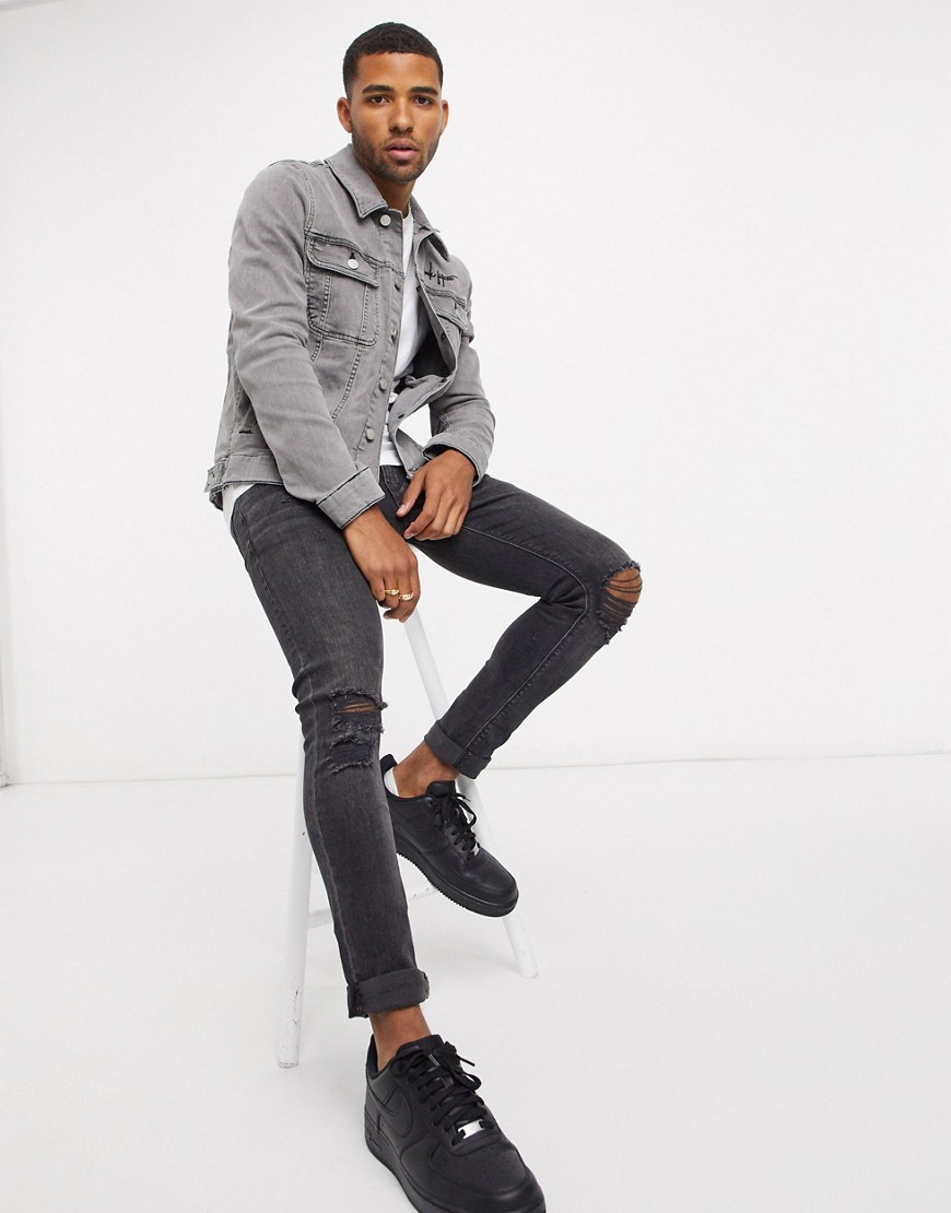 ASOS – Dark Future – Grå skinny jeansjacka i cowboymodell