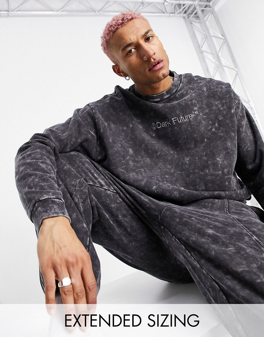 ASOS – Dark Future – Grafitgrå sweatshirt i oversize-modell med bröstlogga och tvättad finish