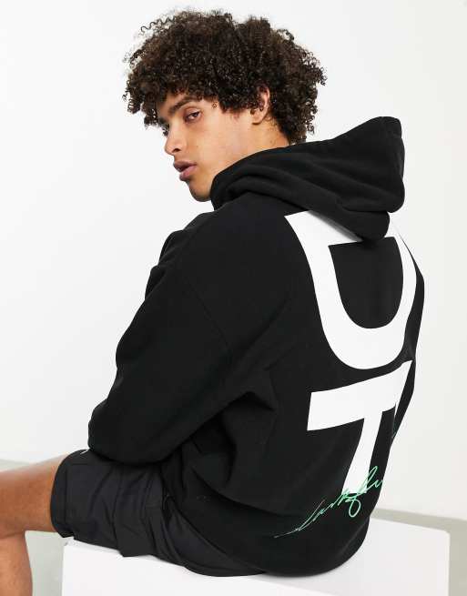 ASOS Dark Future hoodie in polar fleece with large back print in black, 3 of 4