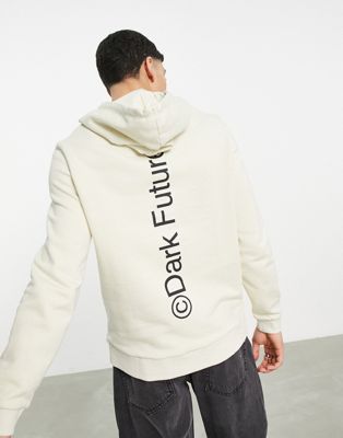 ASOS Dark Future hoodie with back logo spine print in bone white
