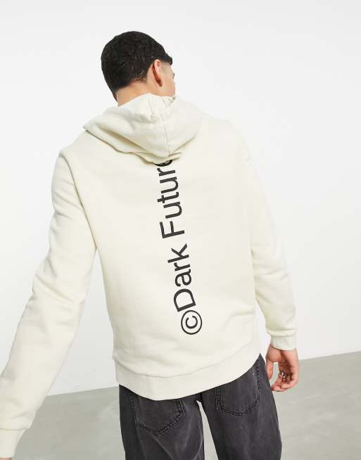 ASOS – Dark Future – Kapuzenpullover in Knochenweiß mit Logoprint am Rücken entlang der Wirbelsäule