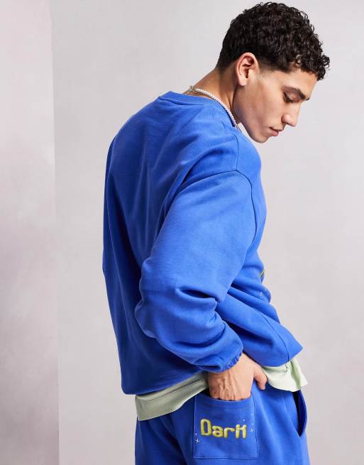 ASOS Dark Future – Klarblå sweatshirt i oversize med bubbellogga och grafiskt tryck, del av set, 3 av 4