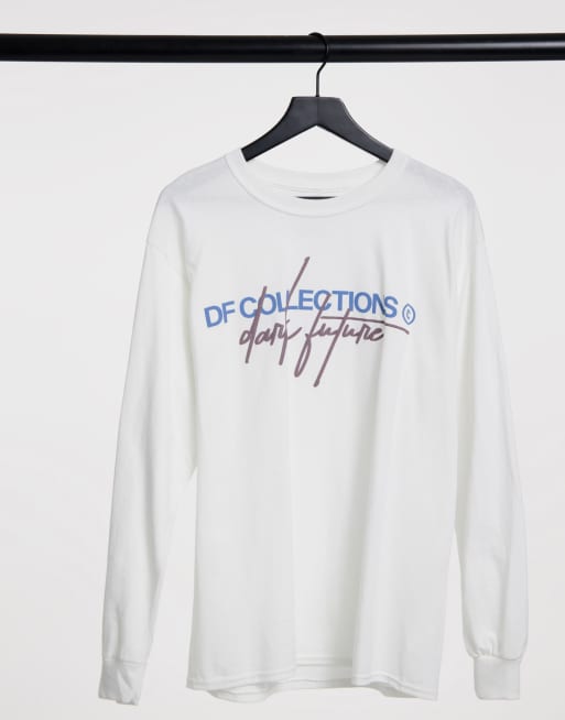 ASOS – Dark Future – Langärmliges T-Shirt in Weiß Logo auf der Vorderseite