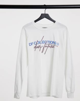 ASOS Dark Future - Langærmet t-shirt i hvid med logo på brystet