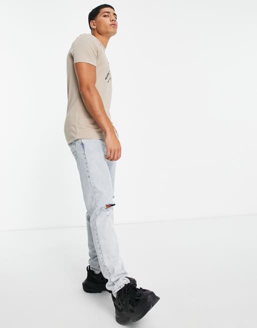 ASOS – Dark Future – Ljusbeige t-shirt i muscle fit med textlogga, 4 av 4