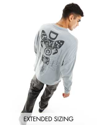 FhyzicsShops Dark Future long-sleeve t-shirt in grey wash with butterfly back print