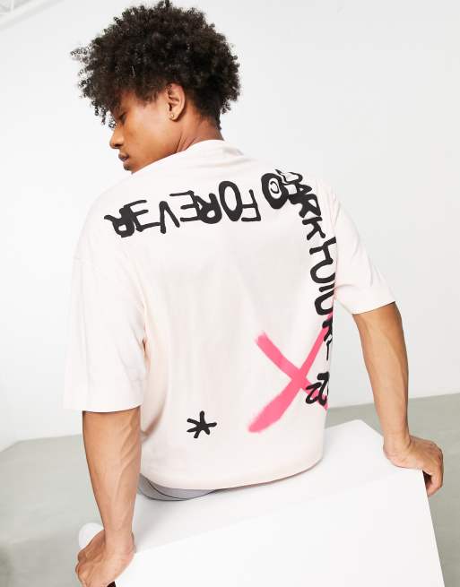 ASOS - Dark Future - Lyserød oversized T-shirt med grafitti-logoprint