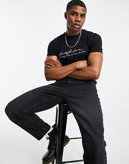 ASOS Dark Future muscle fit t-shirt with chest logo print in black | ASOS