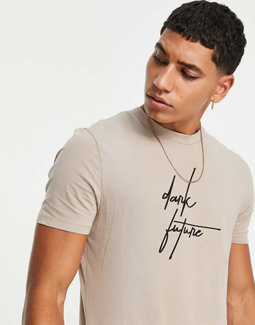 ASOS Dark Future muscle fit t-shirt with script logo in stone | ASOS