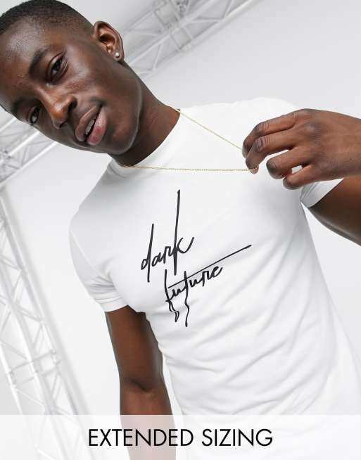 ASOS Dark Future muscle fit t-shirt with script logo in white