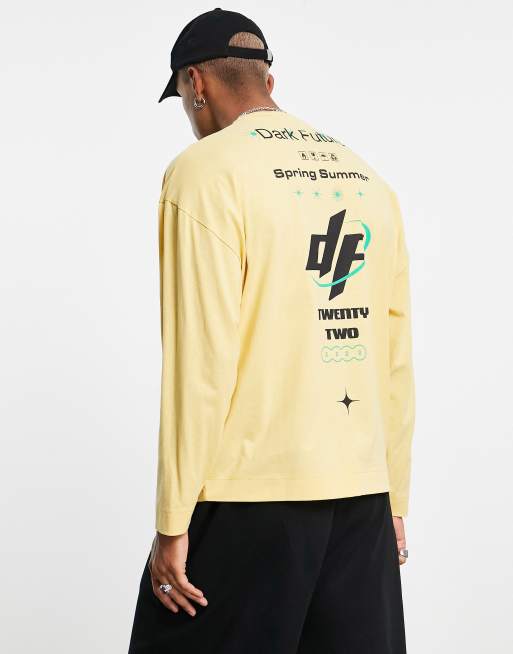 ASOS Dark Future - Overhemden T-shirt met lange mouwen grote grafische print op de achterkant en logoprint in geel