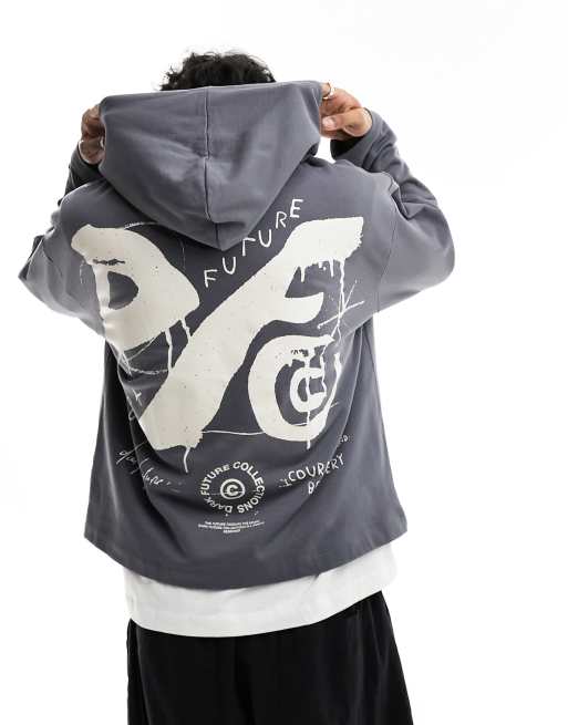 ASOS Dark Future – Oversize-Kapuzenpullover in Anthrazit mit Initialen-Rückenprint