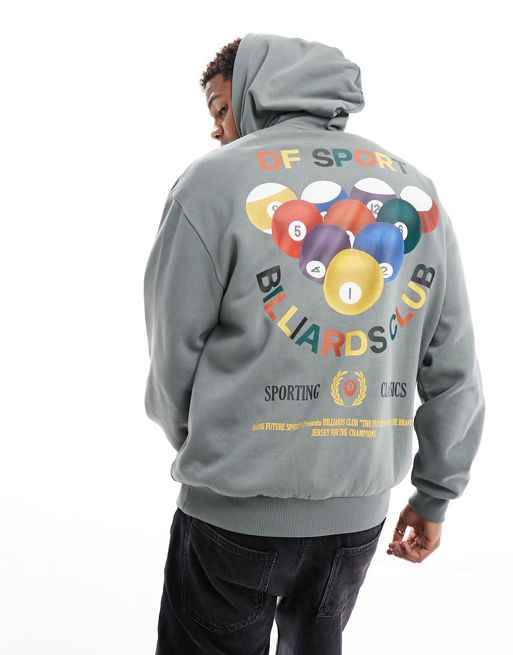 FhyzicsShops – Dark Future – Oversize-Kapuzenpullover in Grau mit Rückenprint und Stickerei am Ärmel