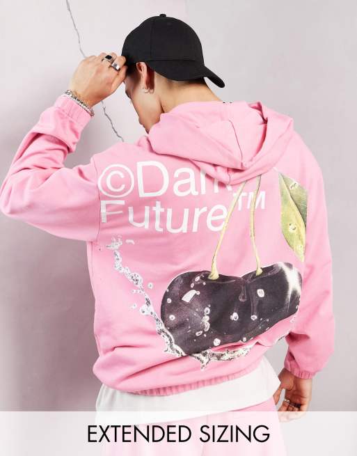 ASOS – Dark Future – Oversize-Kapuzenpullover in Rosa mit Kirsch-Grafikprint und Logo, Kombiteil