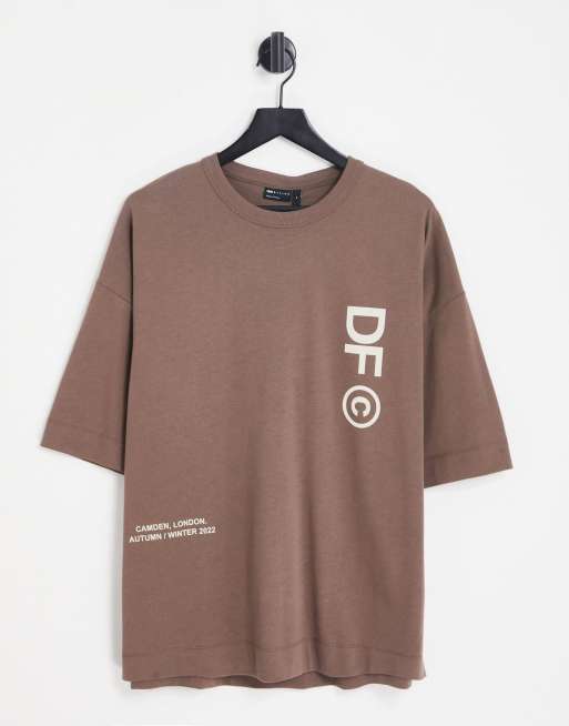 ASOS – Dark Future – Oversize-T-Shirt aus schwerem Jersey in Braun mit Logo-Print