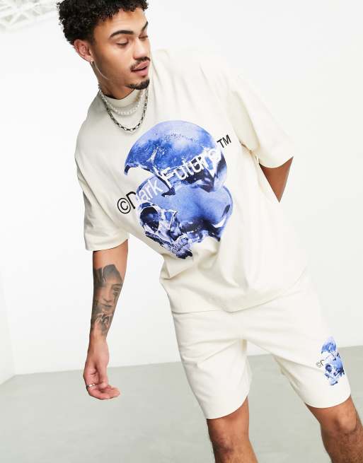 ASOS Dark Future – Oversize-T-Shirt in Neutral mit Totenkopf-Print, Kombiteil