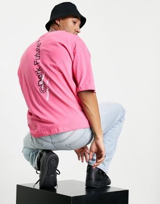 ASOS – Dark Future – Oversize-T-Shirt in Pink mit Logoprint am Rücken entlang der Wirbelsäule-Rosa