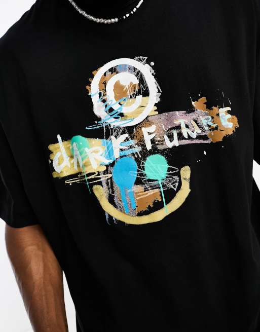 ASOS Dark Future – Oversize-T-Shirt in Schwarz mit Graffiti-Print vorne, 3 von 4