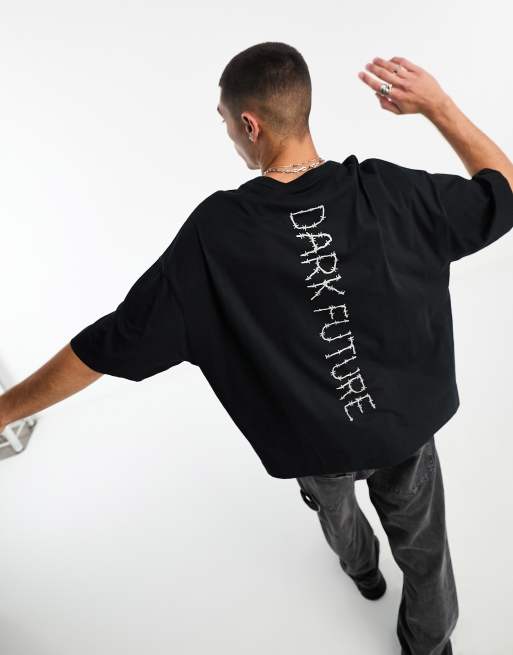 ASOS – Dark Future – Oversize-T-Shirt in Schwarz mit Logo in Stacheldraht-Schrift