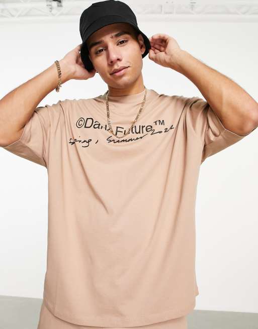 ASOS Dark Future – Oversize-T-Shirt in Taupe mit Logodruck auf der Brust, Kombiteil