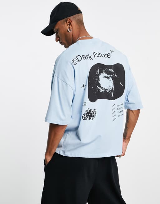 ASOS Dark Future – Oversize-T-Shirt mit Planeten-Print in Hellblau
