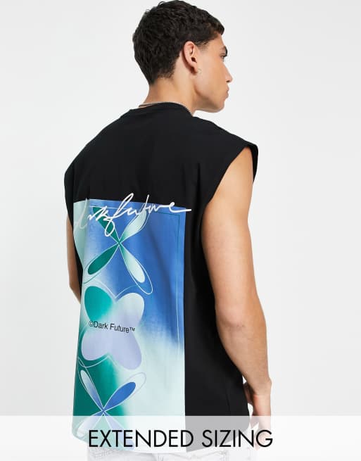 ASOS – Dark Future – Oversize-Trägershirt in Schwarz mit großem Grafikprint hinten