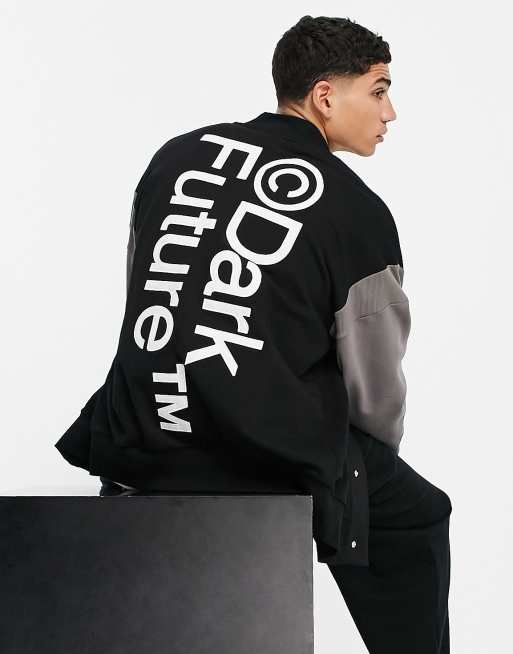 ASOS Dark Future - Oversized bomber-jakke med stort logo bagpå i sort jersey