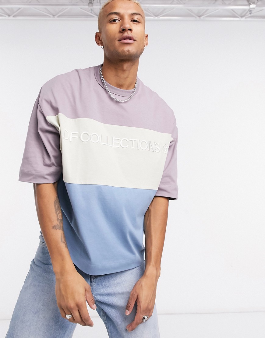ASOS Dark Future oversized color-block T-shirt with DF Collections logo print in heavyweight jersey-Multi