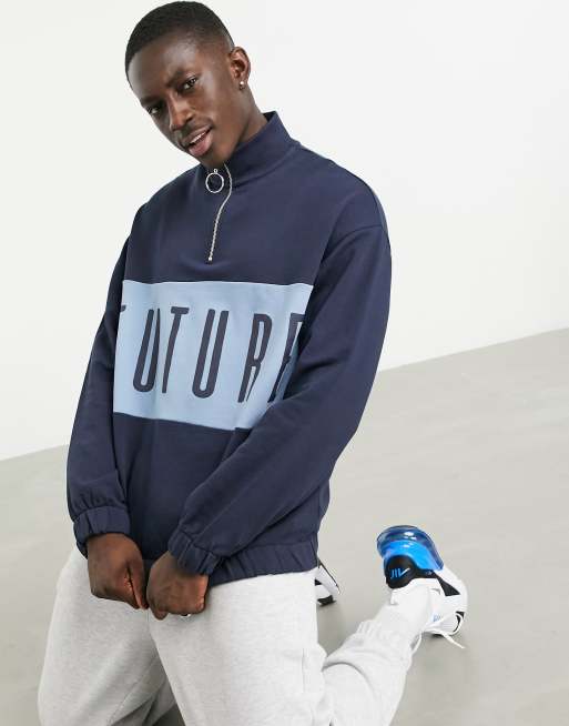 Loose color block half zip sweatshirt new arrivals