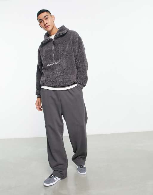 ASOS Dark Future oversized half zip sweatshirt in teddy borg with