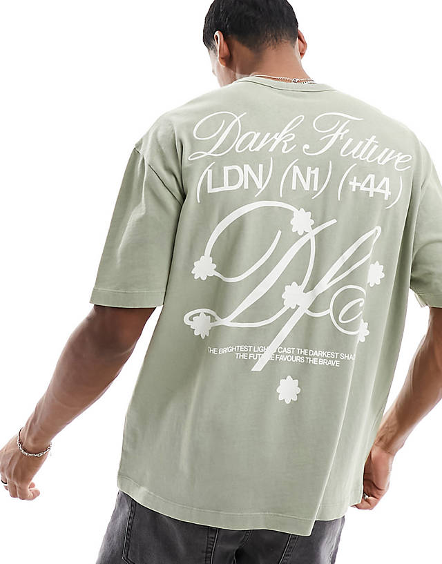 ASOS DESIGN - ASOS Dark Future oversized heavyweight t-shirt in washed khaki with back print