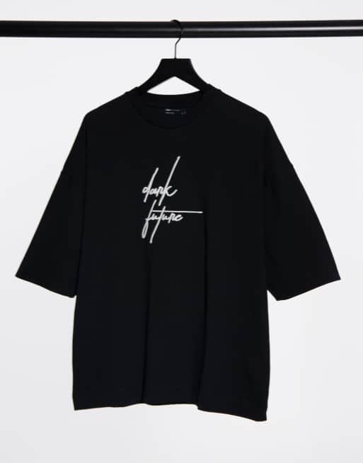 ASOS Dark Future oversized heavyweight t-shirt with chest embroidery in black, 4 of 4