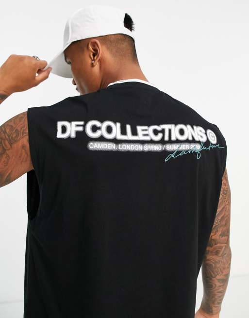ASOS - Dark Future - Oversized hemd met ronde zoom en geborduurde logo's in zwart