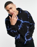 [ASOS DESIGN] ASOS Dark Future oversized hoodie in black with all-over lightning print S Long BLACK