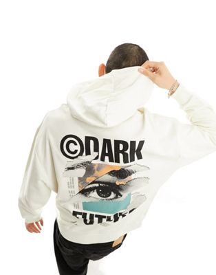 ASOS DARK FUTURE oversized hoodie in ecru with photographic back print