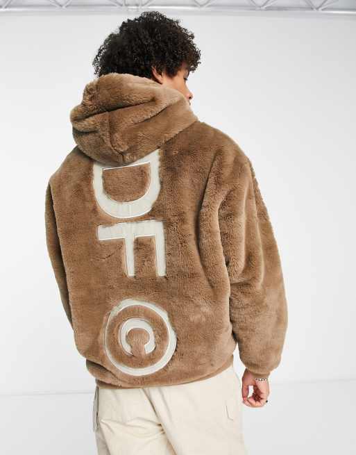 ASOS Dark Future oversized hoodie in faux fur with logo embroidery 